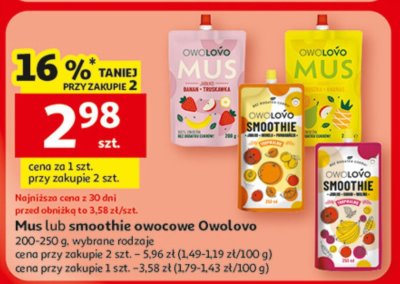 Mus lub smoothie owocowe Owolovo promocja w Auchan