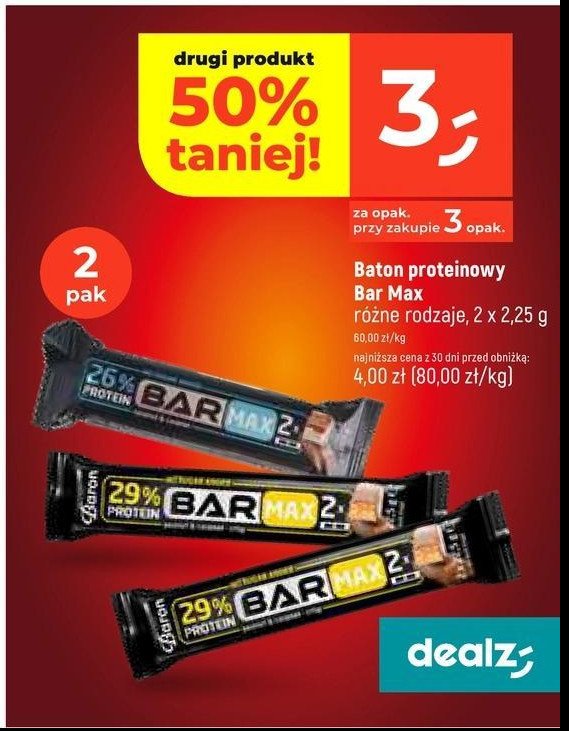 Baton protein 29% Baron bar max promocja w Dealz