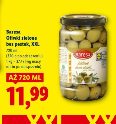 Oliwki zielone bez pestek Baresa XXL promocja w Lidl