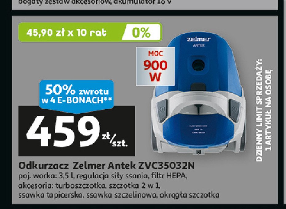 Odkurzacz antek zvc35032n Zelmer promocja w Auchan