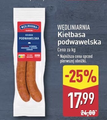 Kiełbasa podwawelska Wędliniarnia promocja w Aldi