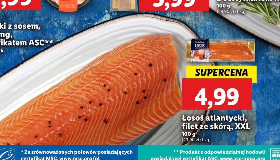 Łosoś atlantycki xxl filet ze skórą Rybny targ lidla promocja