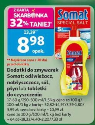Dodatki do zmywarek Somat: odświeżacz, nabłyszczacz, płyn lub tabletki do czyszczenia promocja w Auchan