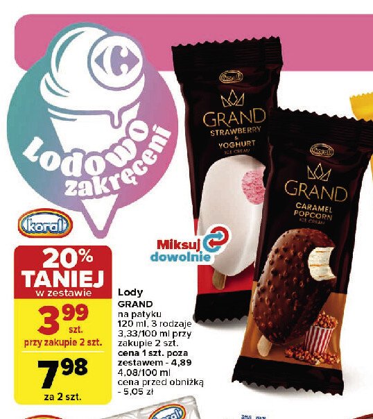 Lód strawberry & yoghurt Koral grand promocja w Carrefour