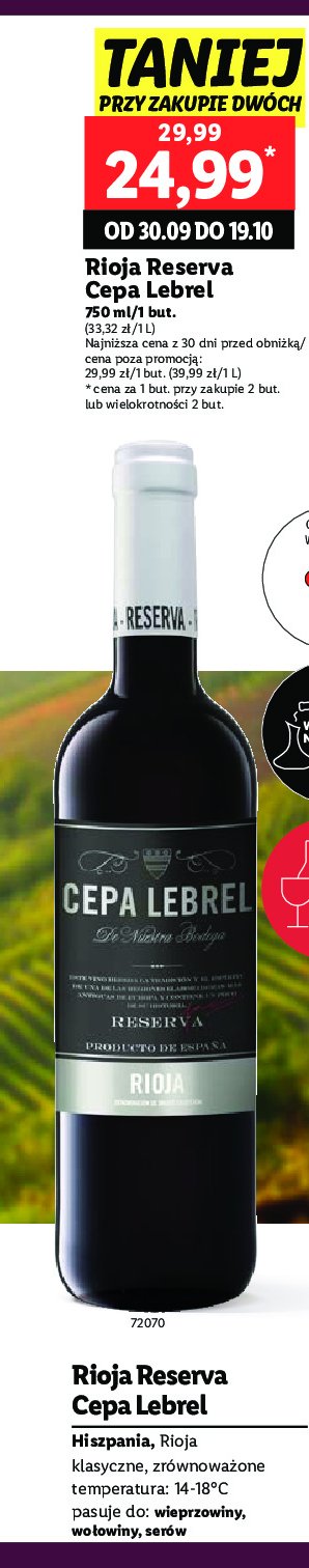 Wino Cepa lebrel rioja reserva promocja w Lidl