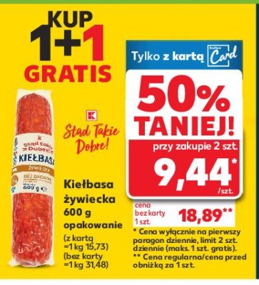 Kiełbasa żywiecka K-classic stąd takie dobre! promocja