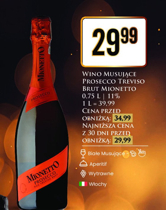 Wino białe wytrawne Mionetto prosecco doc treviso promocja