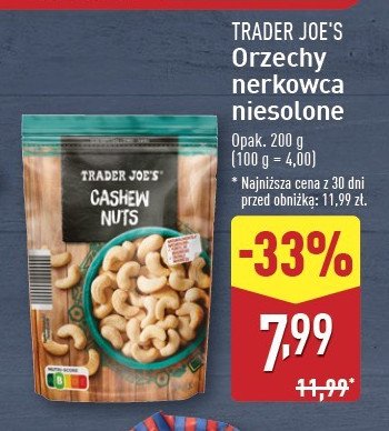 Orzechy nerkowca prażone niesolone Trader joe's promocja