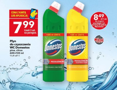 Płyn do czyszczenia WC Domestos pine, citrus 600+100 ml promocja w LEWIATAN