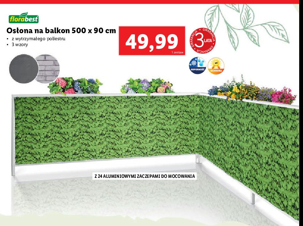 Os艂ona na balkon 500 x 90 cm Florabest promocja