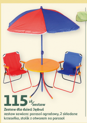 Zestaw mebli ogrodowych dla dzieci jędruś -2 x krzesło + stolik z parasolem promocja