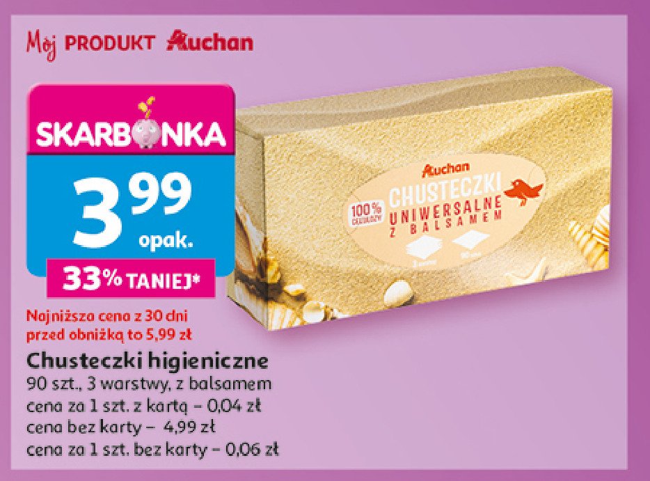 Chusteczki kosmetycze z balsamem Auchan promocja w Auchan
