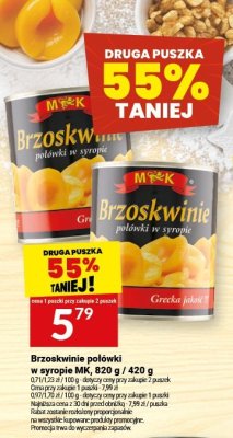 Brzoskwinie w syropie M&K, 565 g / 340 g promocja w Twój Market