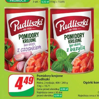 Pomidory krojone bez sk贸rki z bazyli膮 Pudliszki promocja