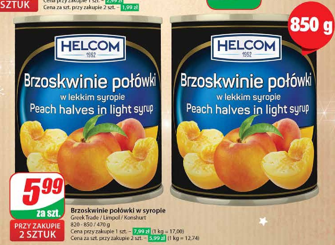 Brzoskwinie połóki w lekkim syropie Helcom promocja