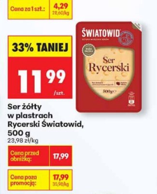 Ser żółty w plastrach Rycerski Światowid, 500 g promocja w Biedronka