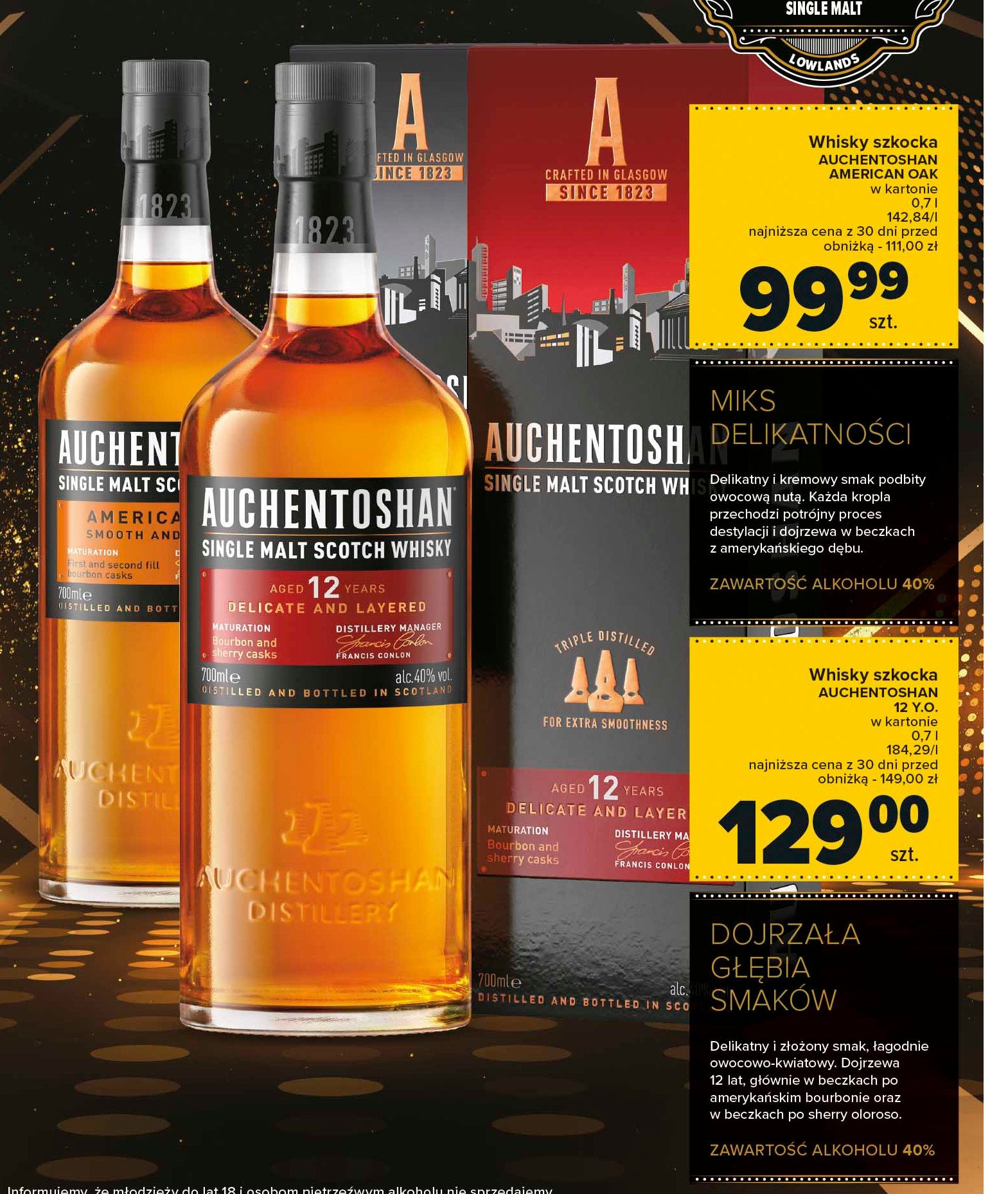 Whisky karton Auchentoshan 12 yo promocja