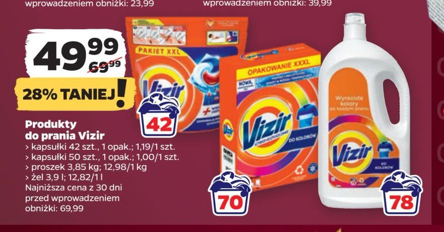 Kapsułki do prania większa siła odplamiania Vizir platinum pods promocja w Netto