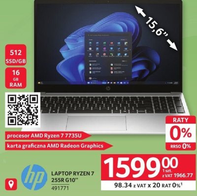 Laptop HP RYZEN 7 255R G10 15.6" promocja w Selgros