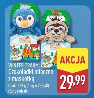 Czekoladki mleczne z maskotką WINTER TRAUM Czekoladki mleczne z maskotką różne rodzaje promocja w Aldi