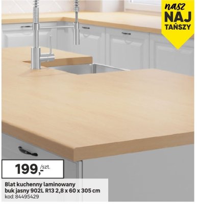 Blat kuchenny laminowany buk jasny 902L R13 2,8 x 60 x 305 cm promocja w Leroy Merlin