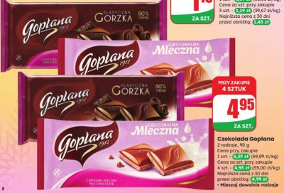 Czekolada Goplana 2 rodzaje promocja w Dino