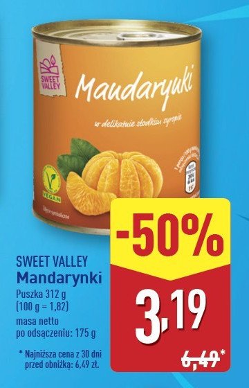 Mandarynki w delikatnym słodkim syropie Sweet valley promocja w Aldi