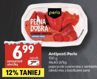 Antipasti Perla papryczki czerwona z serkiem, oliwki mix z kostkami sera promocja w Delikatesy Centrum