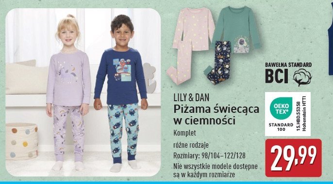 Piżama świecąca w ciemności 98/104-122/128 Lily & dan promocja w Aldi