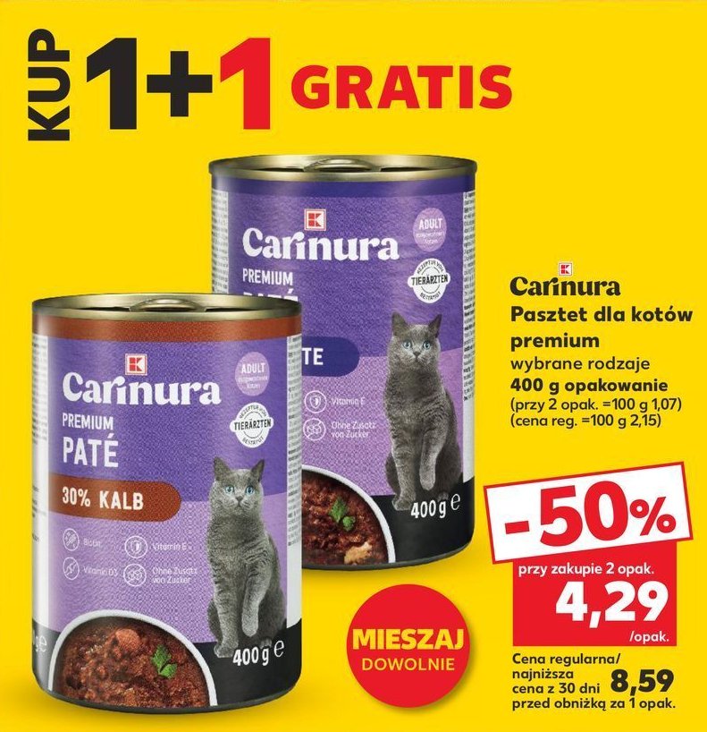 Pasztet dla kota 30% kalb K-classic carinura promocja w Kaufland