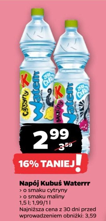 Woda malinowa Kubuś waterrr promocja w Netto