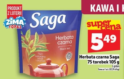 Herbata czarna Saga 75 torebek 105 g promocja w TOPAZ