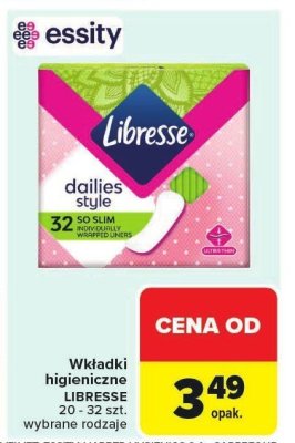 Wkładki higieniczne LIBRESSE dailies style wygodne rodzaje 32 szt. promocja w Carrefour