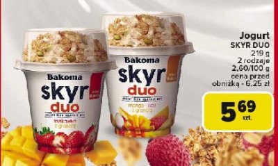 Jogurt duo truskawka-mango liczi Bakoma skyr promocja
