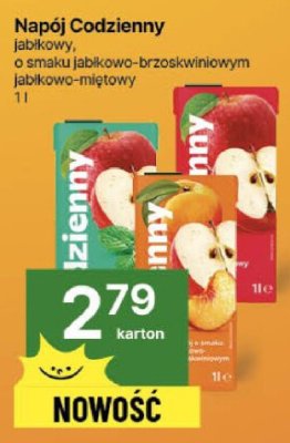 Napój Codzienny jabłkowy, o smaku jabłkowo-brzoskwiniowym, jabłkowo-miętowy promocja w Delikatesy Centrum