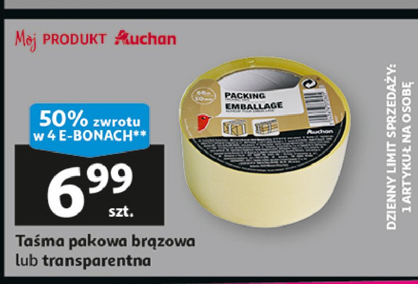 Taśma pakowa transparentna Auchan promocja w Auchan