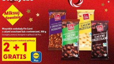 Czekolada z całymi orzechami lub z nerkowcami, różne rodzaje 2+1 GRATIS promocja w Lidl