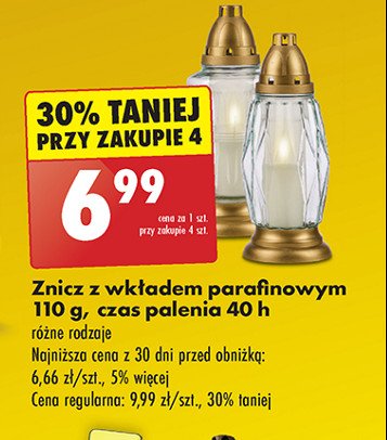 Znicz z wkładem parafinowym 40h 110 g promocja