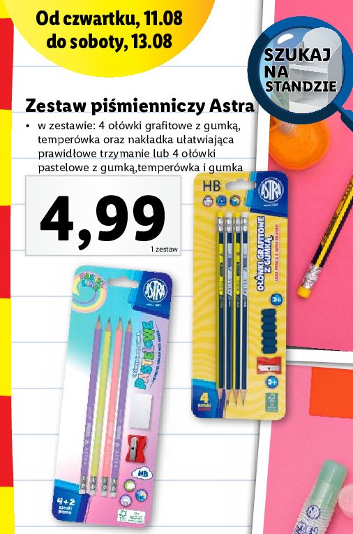 Ołówki grafitowe hb + gumka + temperówka Astra promocja