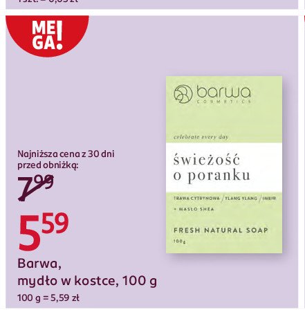 Mydło świeżość o poranku Barwa 100% natury promocja w Rossmann