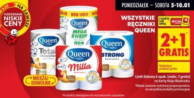 Wszystkie ręczniki papierowe Queen 2+1 GRATIS promocja w Biedronka