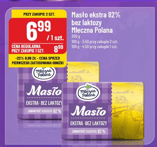 Masło ekstra bez laktozy Mleczna polana promocja w POLOmarket