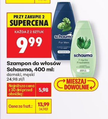 Szampon do włosów Schauma, 400 ml: damski, męski promocja w Biedronka