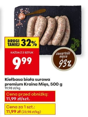 Kiełbasa biała surowa premium Kraina Mięs 500 g promocja w Biedronka