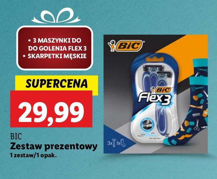 Zestaw w pudełku: maszynka do golenia flex 4 3 szt + skarpetki Bic zestaw promocja w Lidl