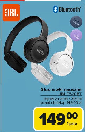 Słuchawki tune 520 czarne Jbl promocja w Carrefour