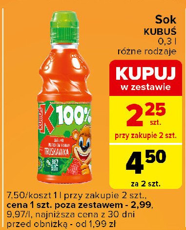 Sok marchew-jabłko-truskawka Kubuś promocja w Carrefour Express