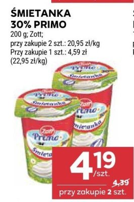 Śmietanka 30% Primo Zott promocja w Stokrotka