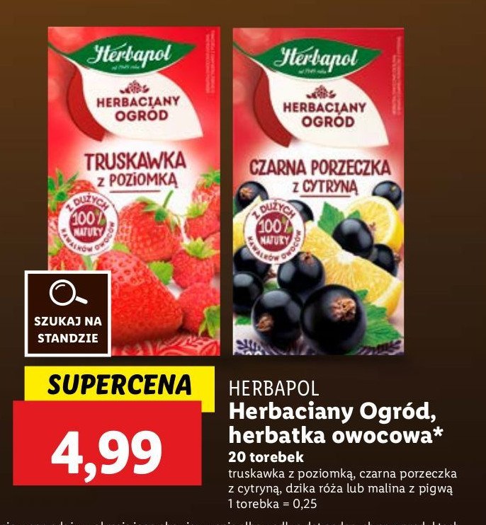 Herbata truskawka z poziomką Herbapol herbaciany ogród promocja w Lidl