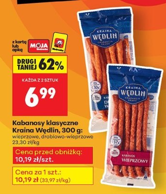 Kabanosy klasyczne Kraina Wędlin, 300 g: wieprzowe, drobiowo-wieprzowe promocja